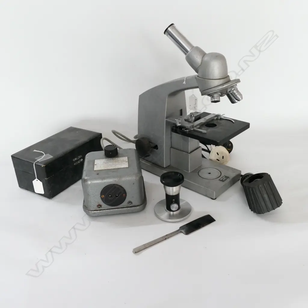 REICHERT ANODIZED MICROSCOPE & REICHERT HAND HELD MICROTOME Image 1++